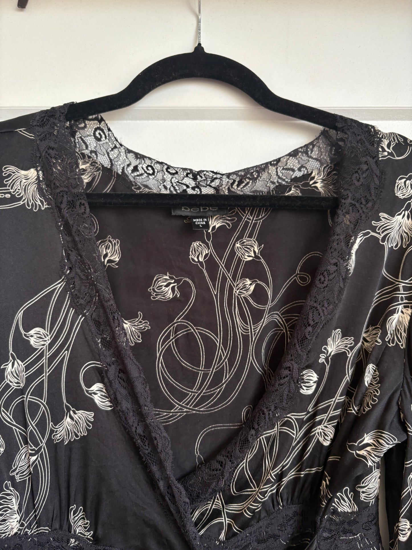 VINTAGE BEBE SATIN WRAP TOP - S