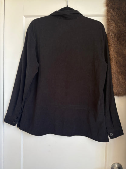 VINTAGE BLACK SUEDE BUTTON UP - M