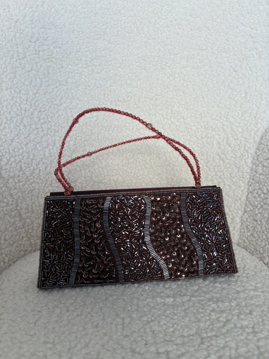 VINTAGE BROWN BEADED BIJOUX TERNER PURSE