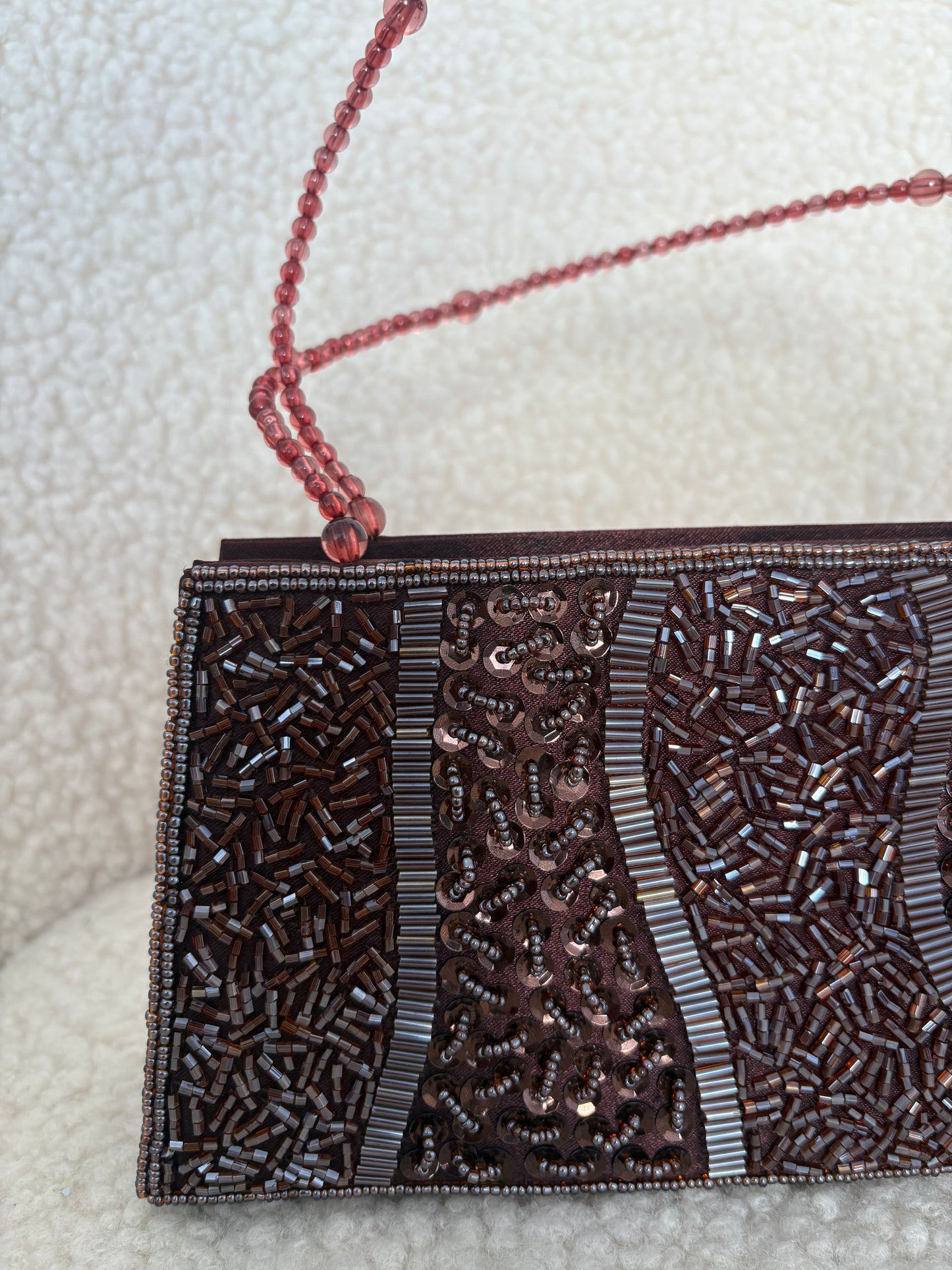 VINTAGE BROWN BEADED BIJOUX TERNER PURSE