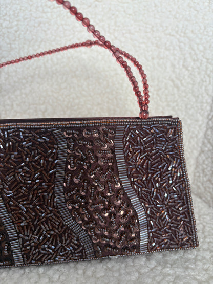 VINTAGE BROWN BEADED BIJOUX TERNER PURSE