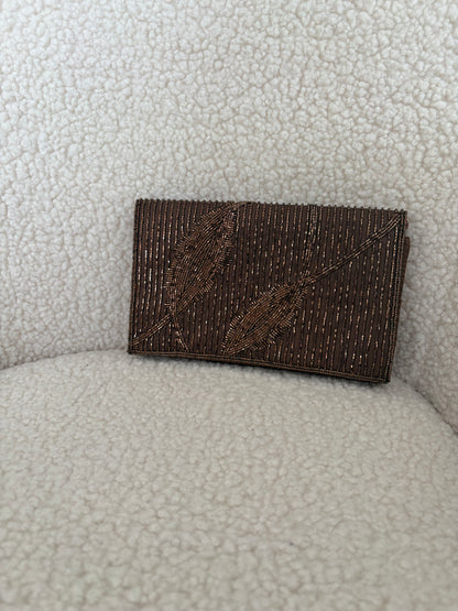 VINTAGE BROWN BEADED CLUTCH
