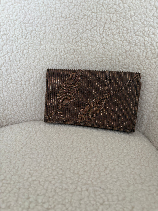 VINTAGE BROWN BEADED CLUTCH