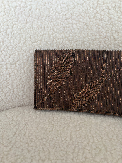 VINTAGE BROWN BEADED CLUTCH