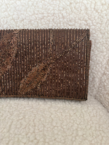 VINTAGE BROWN BEADED CLUTCH