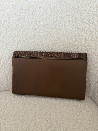 VINTAGE BROWN BEADED CLUTCH