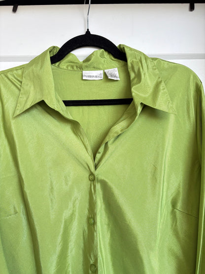 VINTAGE GREEN SATIN BUTTON DOWN