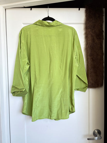 VINTAGE GREEN SATIN BUTTON DOWN