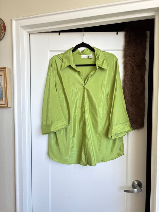 VINTAGE GREEN SATIN BUTTON DOWN