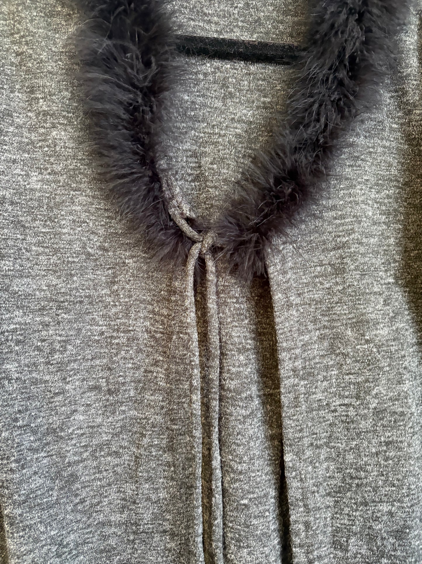 VINTAGE GREY CARDIGAN WITH FEATHER TRIM