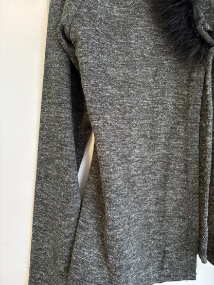 VINTAGE GREY CARDIGAN WITH FEATHER TRIM