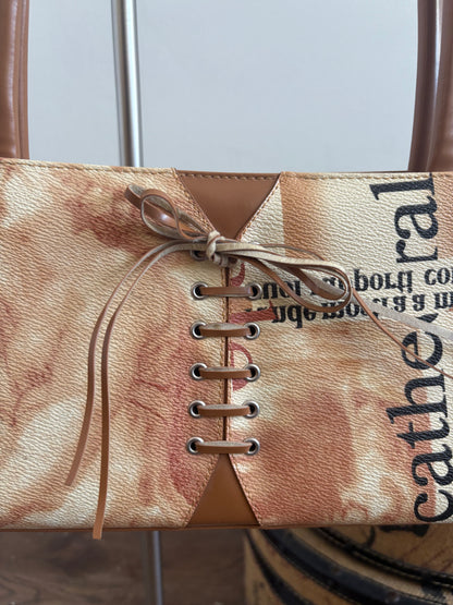 VINTAGE LACE UP SHOULDER BAG