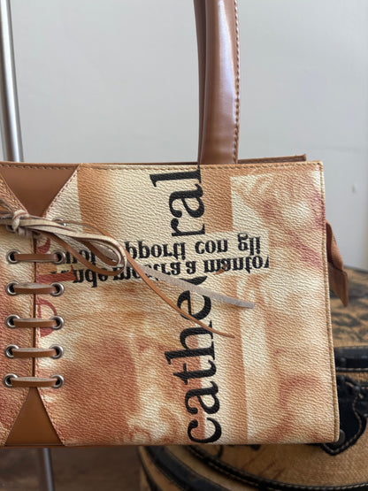 VINTAGE LACE UP SHOULDER BAG