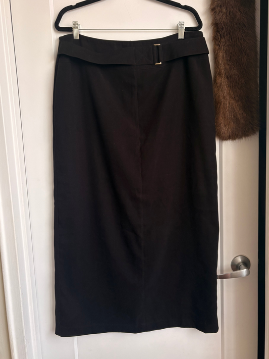 VINTAGE LAURA BLACK SUEDE MAXI SKIRT WITH BELT - 14