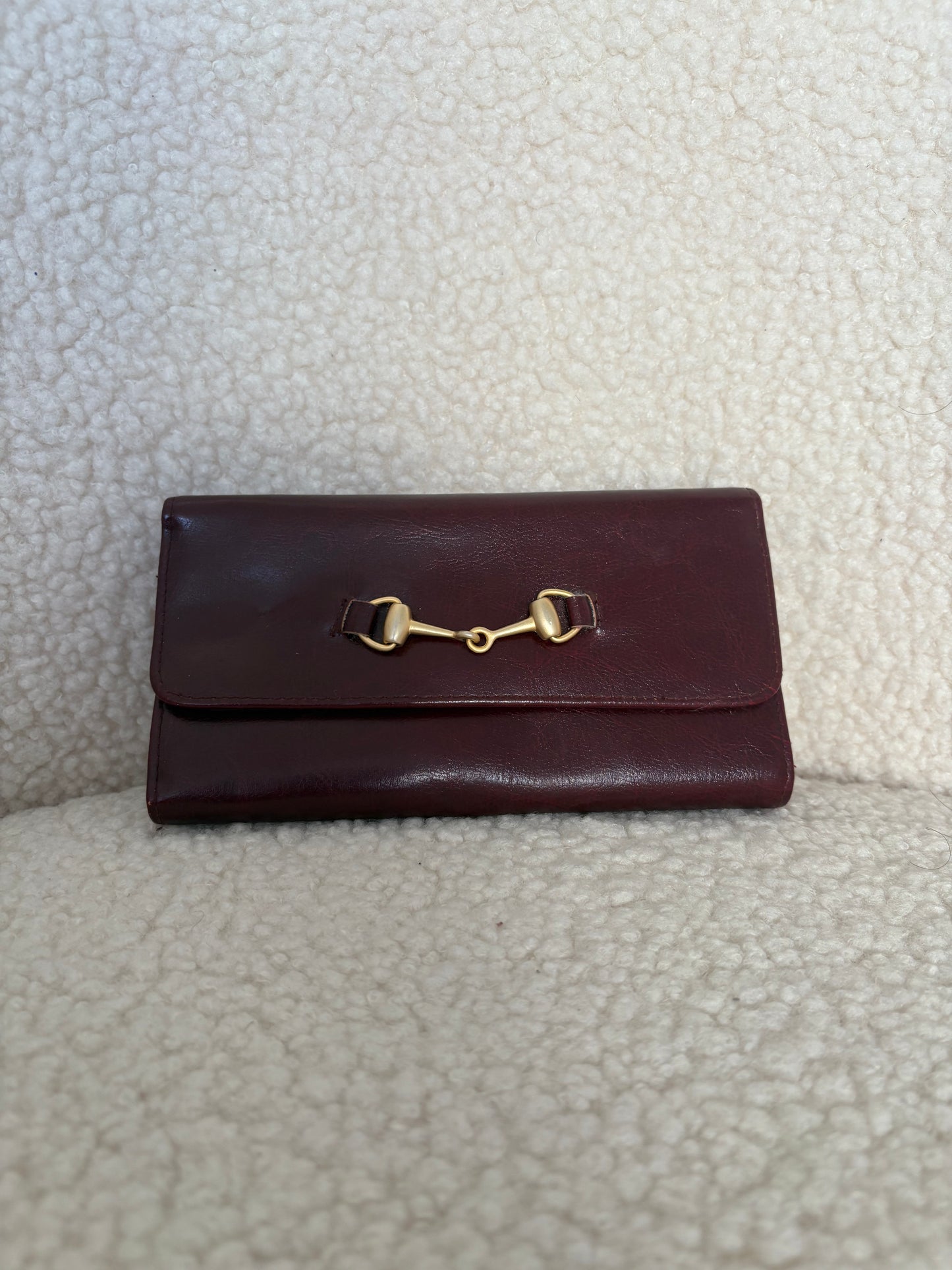 VINTAGE MAROON LEATHER WALLET WITH HORSEBIT DETAIL