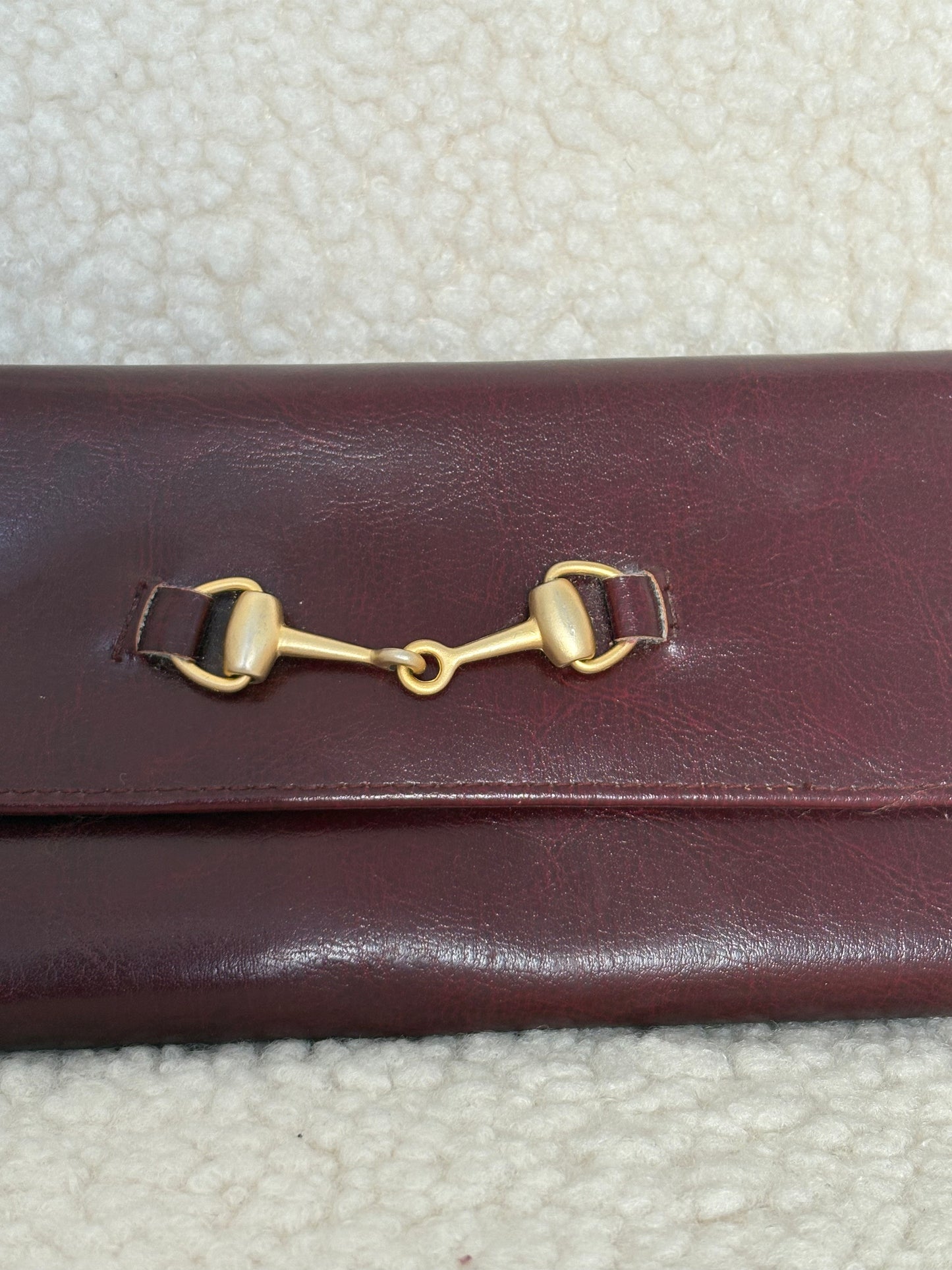 VINTAGE MAROON LEATHER WALLET WITH HORSEBIT DETAIL