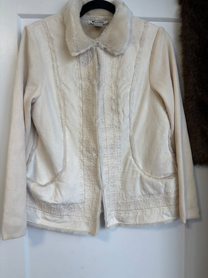 VINTAGE NYGARD KNIT SWEATER WITH SUEDE AND FAUX FUR