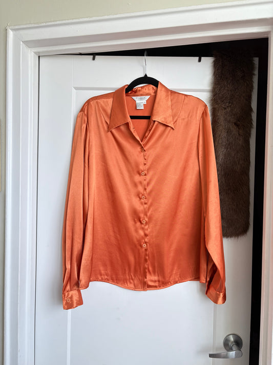 VINTAGE ORANGE SATIN BUTTON DOWN