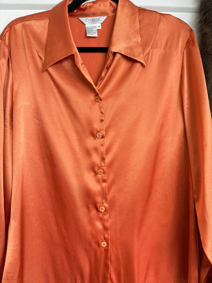 VINTAGE ORANGE SATIN BUTTON DOWN