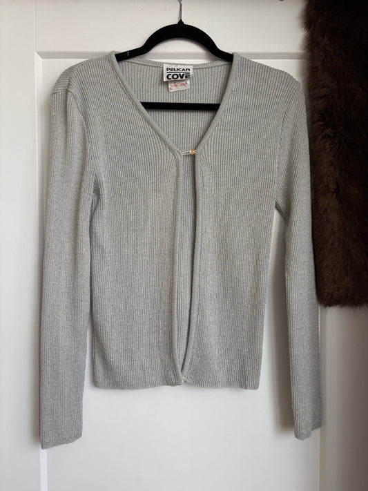 VINTAGE PELICAN COVE SPARKLY SILVER CARDIGAN