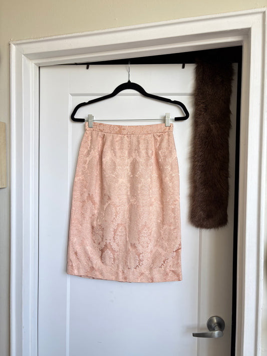 VINTAGE PINK SILK PENCIL SKIRT