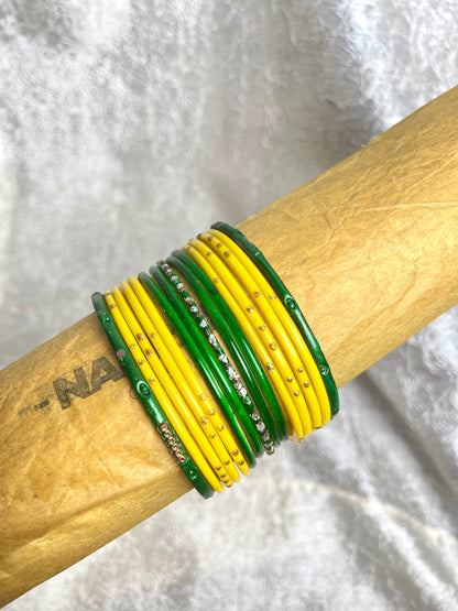 VINTAGE YELLOW AND GREEN BANGLES