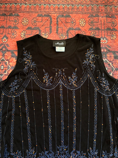 Y2K BLACK EMBELLISHED TOP - L