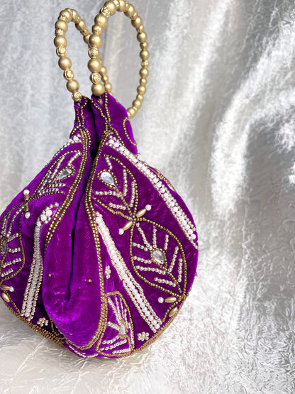 PURPLE ZARI VELVET POTLI BAG