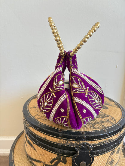 PURPLE ZARI VELVET POTLI BAG