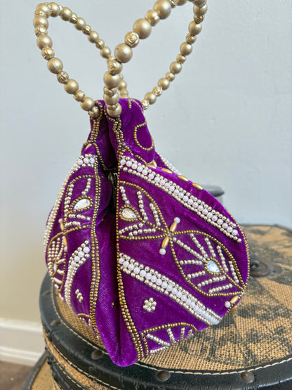 PURPLE ZARI VELVET POTLI BAG