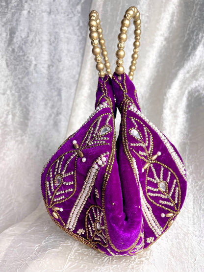 PURPLE ZARI VELVET POTLI BAG