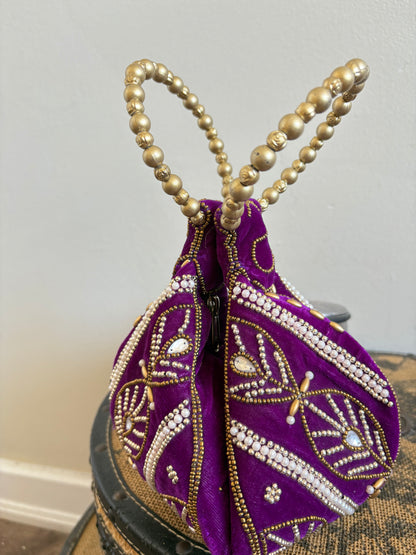 PURPLE ZARI VELVET POTLI BAG