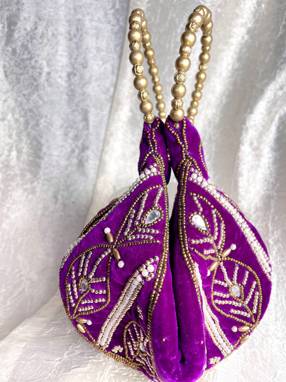 PURPLE ZARI VELVET POTLI BAG