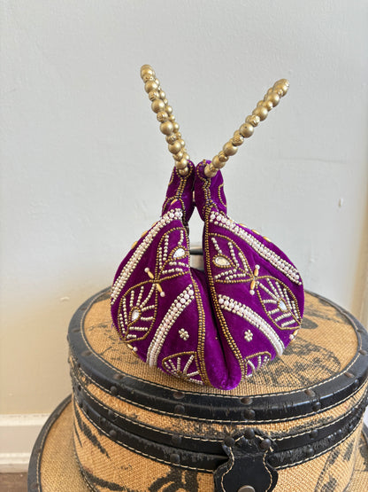 PURPLE ZARI VELVET POTLI BAG