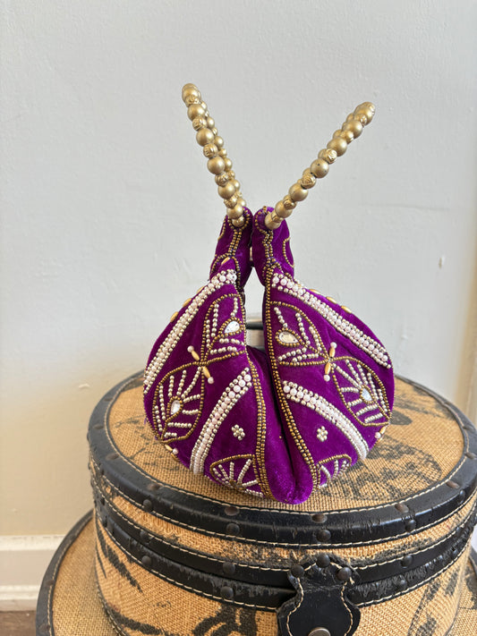 PURPLE ZARI VELVET POTLI BAG