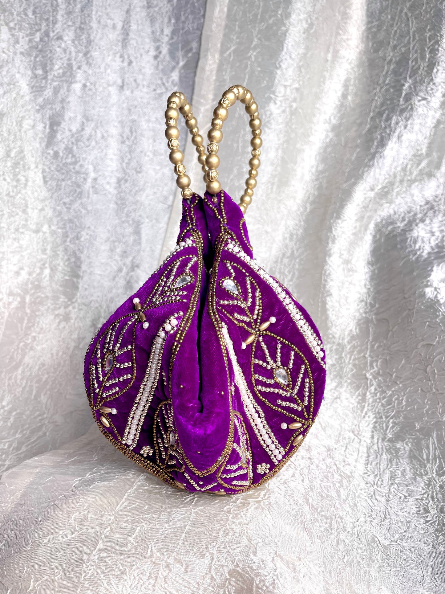PURPLE ZARI VELVET POTLI BAG