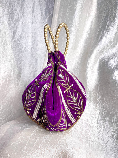 PURPLE ZARI VELVET POTLI BAG