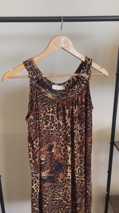 VINTAGE RED CORAL LEOPARD PRINT SLEEVELESS TOP